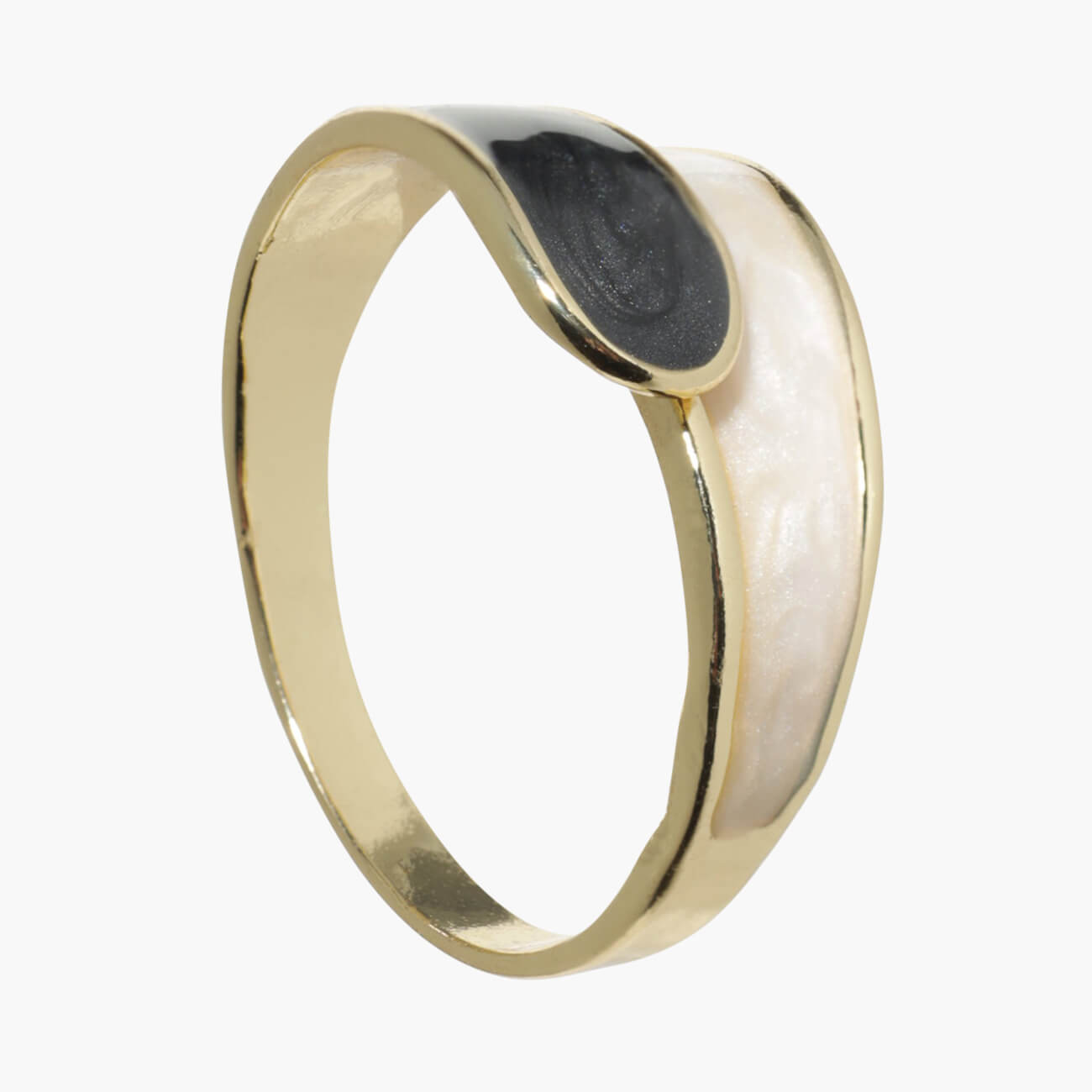 Кольцо, р. S-M, единый размер, металл/акрил, черно-бежевое, Jewelry