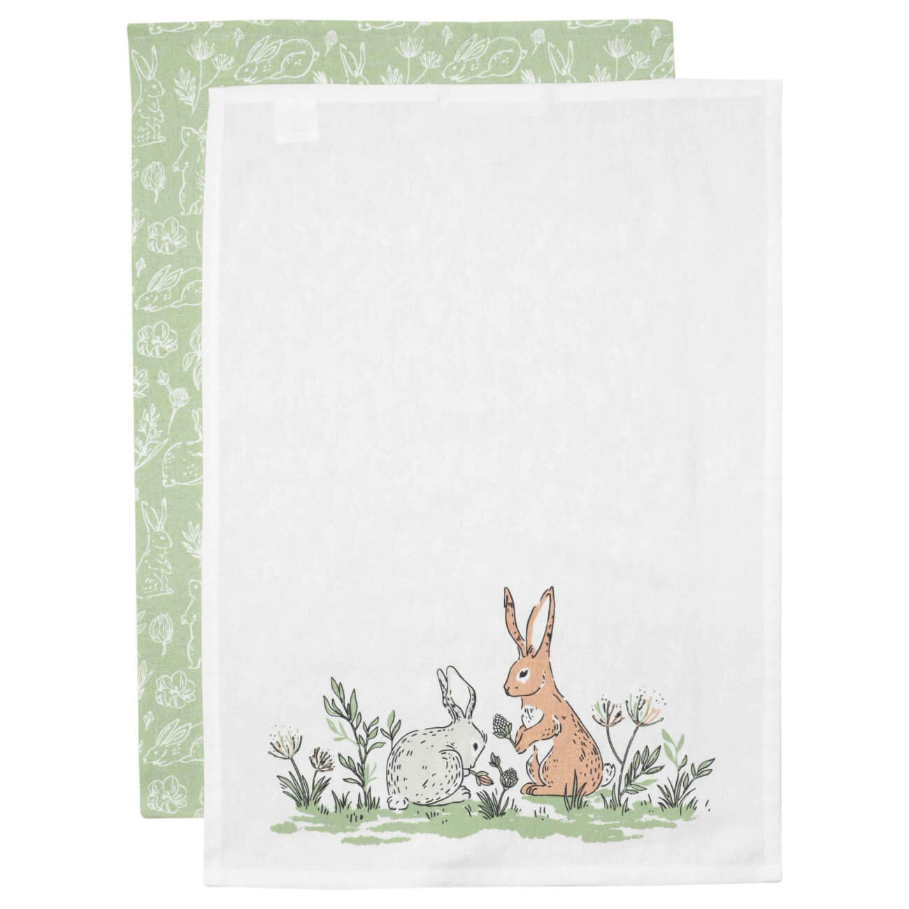 полотенце кухонное 40x60 см хлопок белое кролик natural easter Полотенце кухонное, 40х60 см, 2 шт, хлопок, белое/зеленое, Кролики, Easter