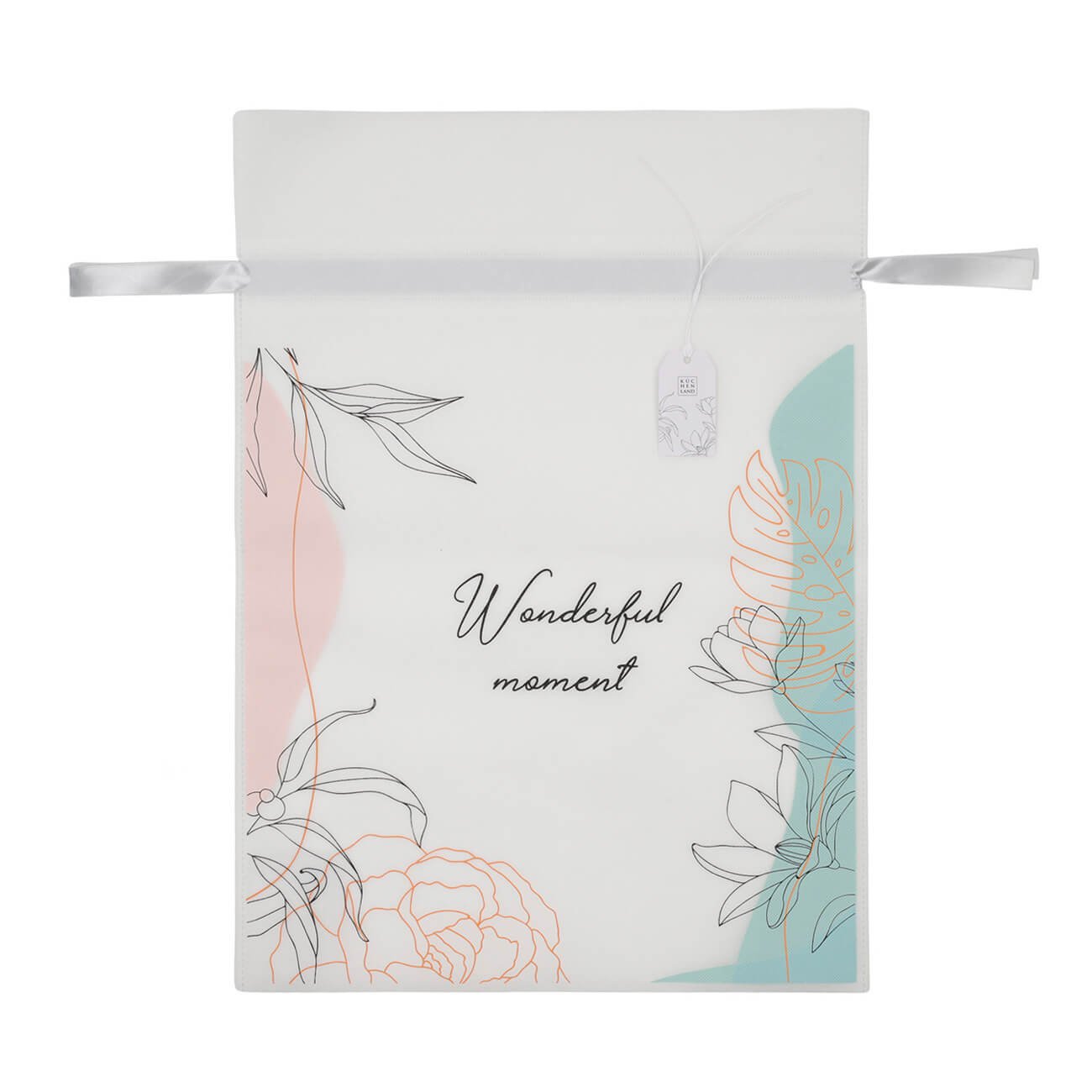 Мешок подарочный, 30х45 см, с завязками, полипропилен, белый, Абстрактные цветы, Abstract сумка мешок 40 35см бежевая