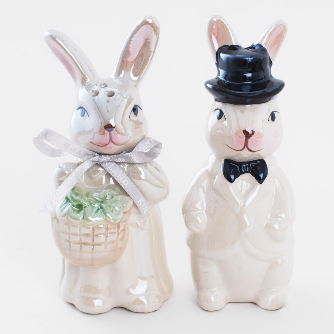 Набор для соли и перца, 13 см, керамика, белый, перламутр, Пара кроликов, Easter blooming