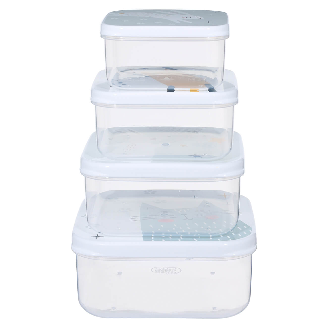 Набор контейнеров, детский, 4 шт, пластик, квадратный, Кот и заяц, Grey cat ёмкость пластиковая для сыпучих с 3 видами дозаторов пластик