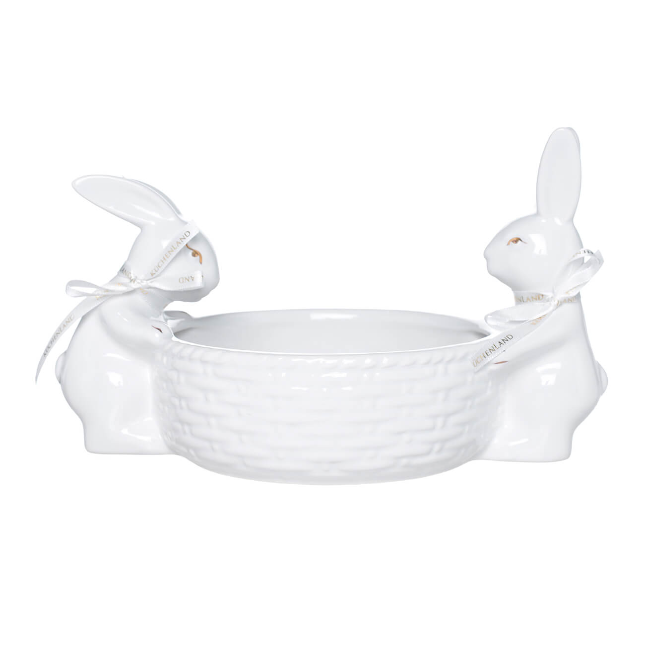 Конфетница, 27х17 см, керамика, белая, Два кролика с корзиной, Easter gold