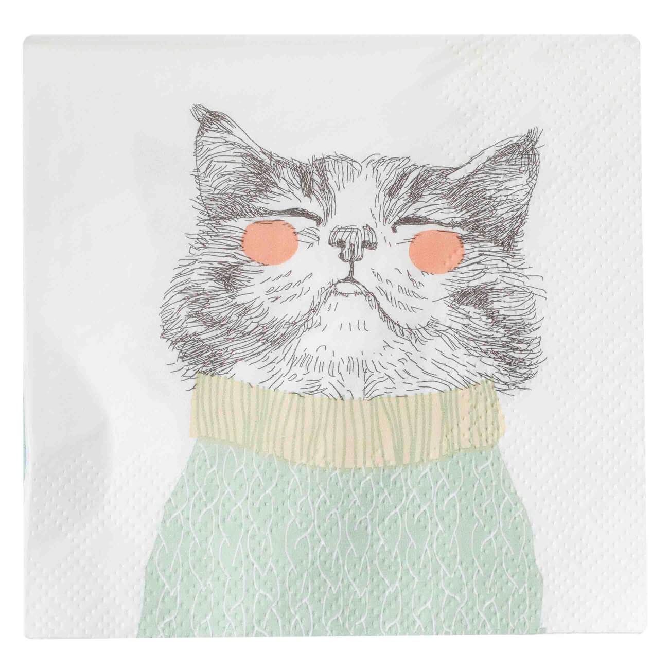 Салфетки бумажные, 21х21 см, 20 шт, квадратные, белые, Кот в свитере, Cat