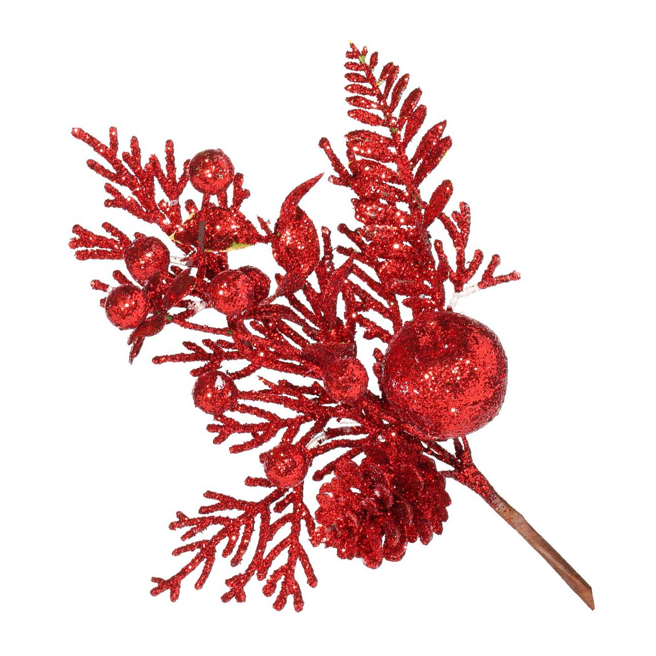 Ветка декоративная, 23 см, пенопласт, красная, Яблоко с ягодами, Bright decor - фото 1