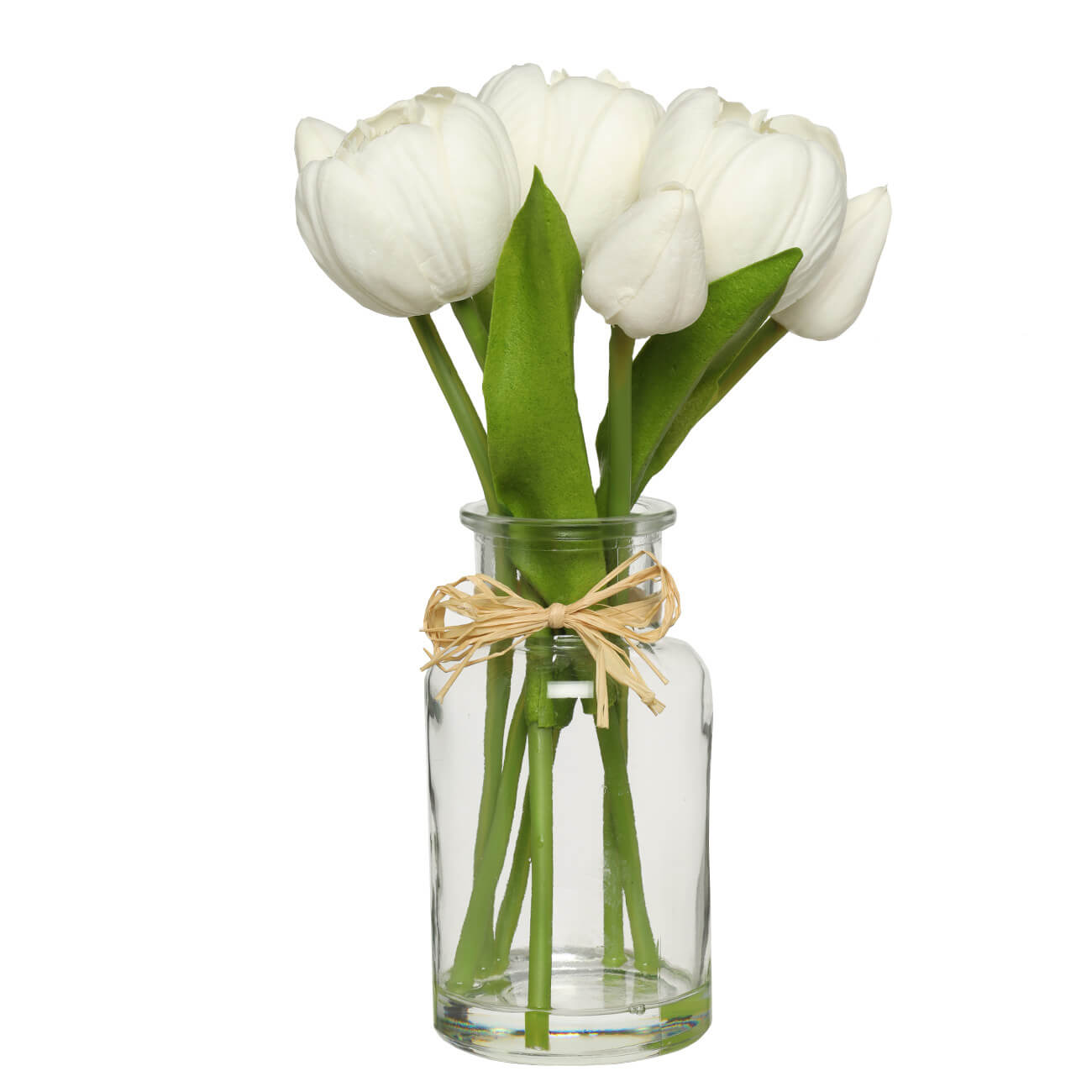 Растение искусственное, 21 см, в вазе, полиуретан/стекло, Белые тюльпаны, Flower garden - фото 1