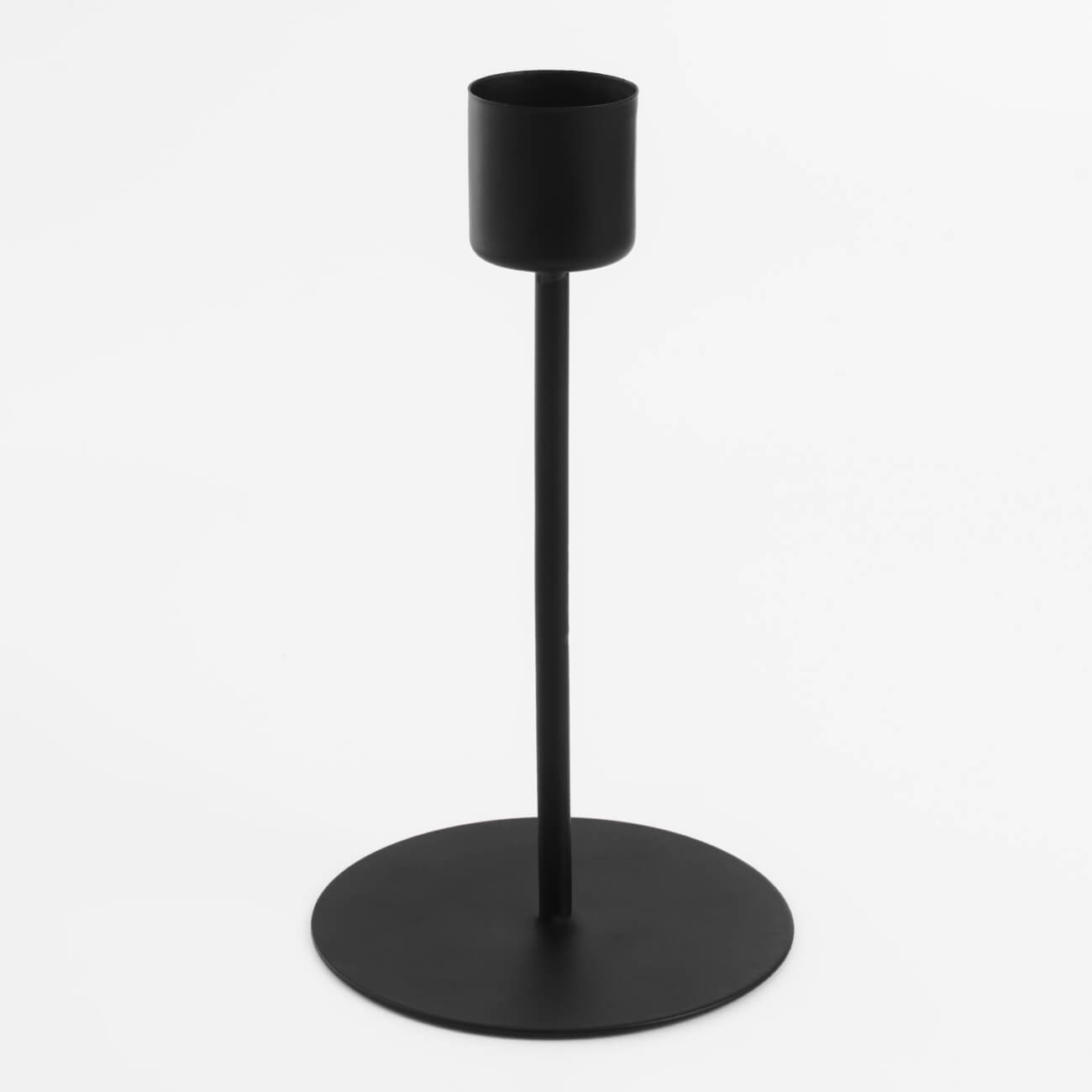 Подсвечник, 15 см, для тонкой свечи, на ножке, металл, черный, Black style декоративный подсвечник
