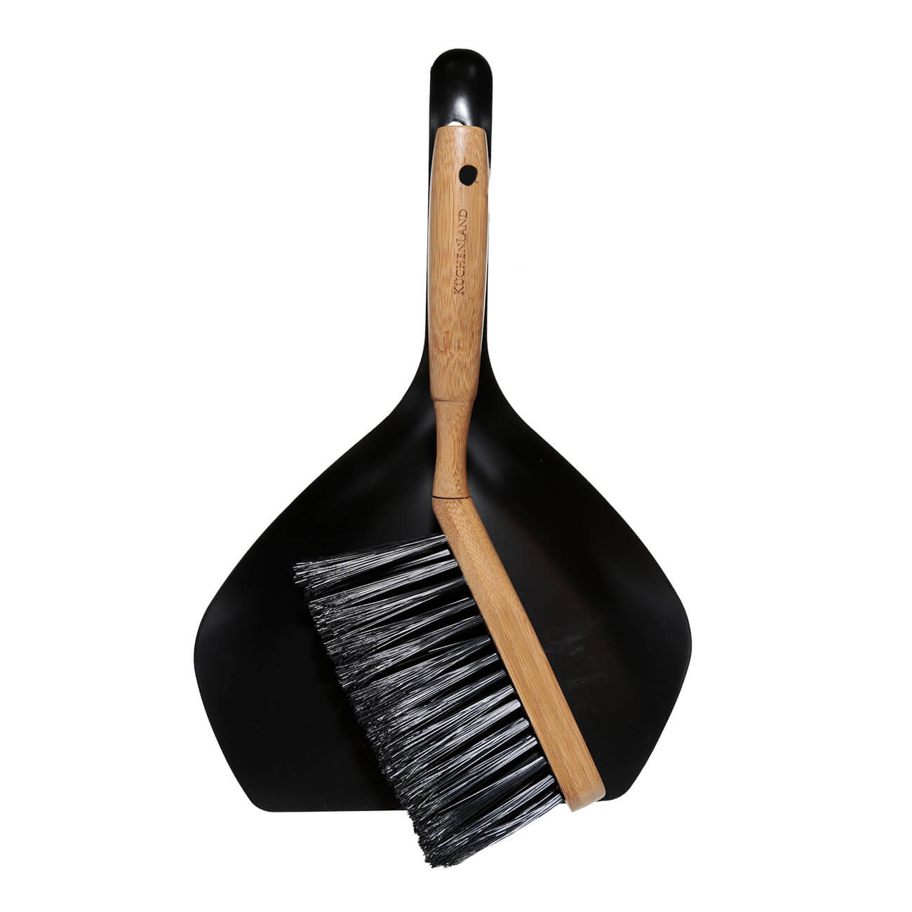 Щетка для мусора, с совком, 33 см, пластик/бамбук/сталь, черная, Black clean щетка зубная бамбук белая щетина eco life