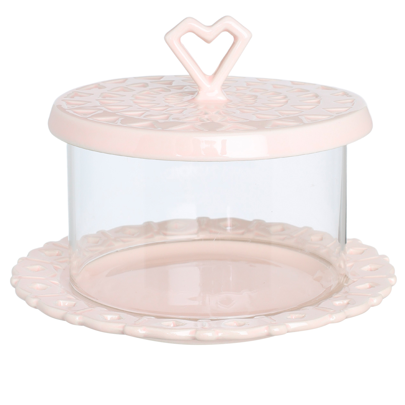 Тарелка десертная, 16 см, с куполом, керамика/стекло, розовая, Сердце, Pure heart - фото 1