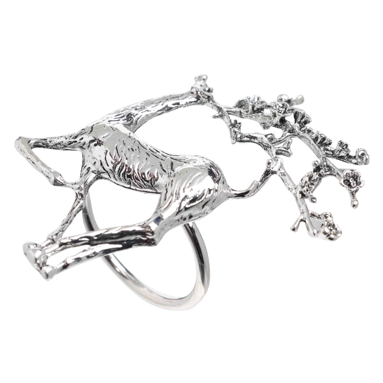 Кольцо для салфеток, 8 см, металл, серебристое, Олень с цветами на рогах, Winter deer кольцо amore ок ное в серебре безразмерно