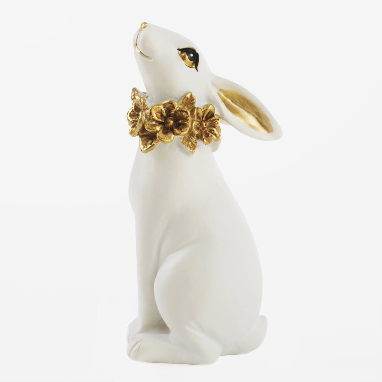 Статуэтка, 13 см, полирезин, бело-золотистая, Кролик с цветочным ожерельем, Easter gold статуэтка 20 см полирезин золотистая рыбка goldfish