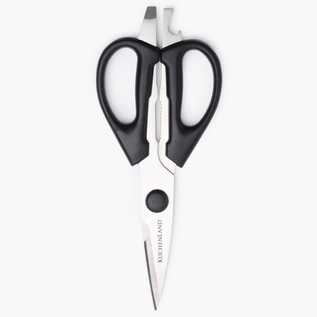 Ножницы кухонные, 21 см, с открывалкой и орехоколом, сталь/пластик, черные, Black style универсальные ножницы mr logo