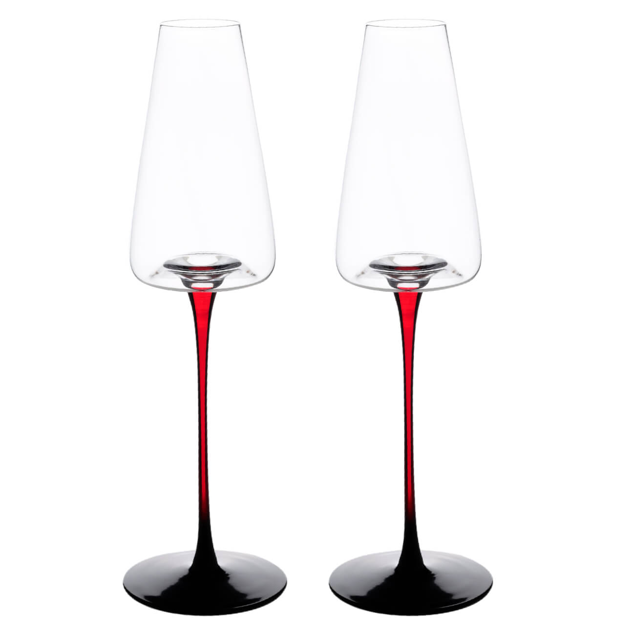 Бокал для шампанского, 240 мл, 2 шт, стекло, черно-красная ножка, Sorento color красная угроза панов в