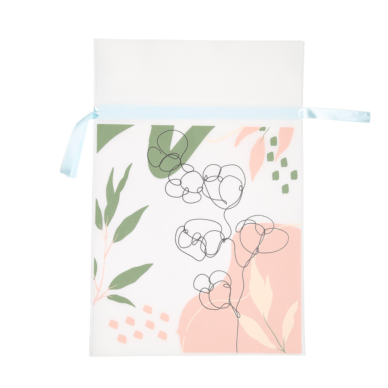 Мешок подарочный, 30х45 см, с завязками, полипропилен, молочный, Цветные листья, Flower garden