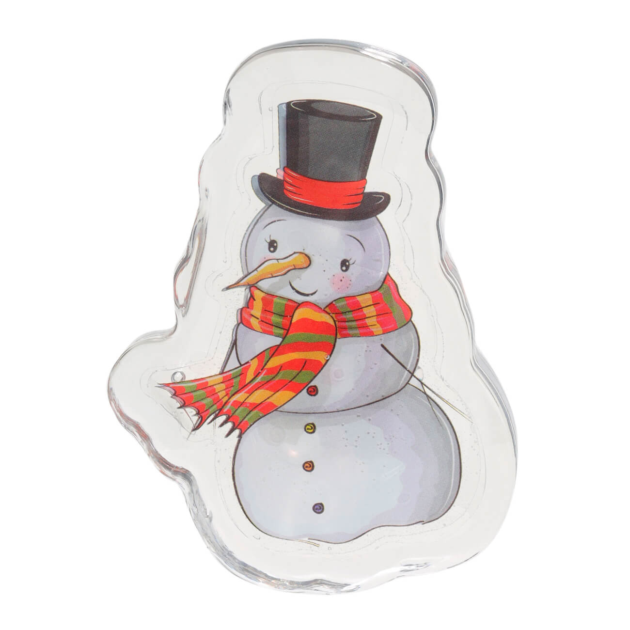 Наклейка, 6х8 см, с подсветкой, многоразовая, термопластик, Снеговик, Christmas