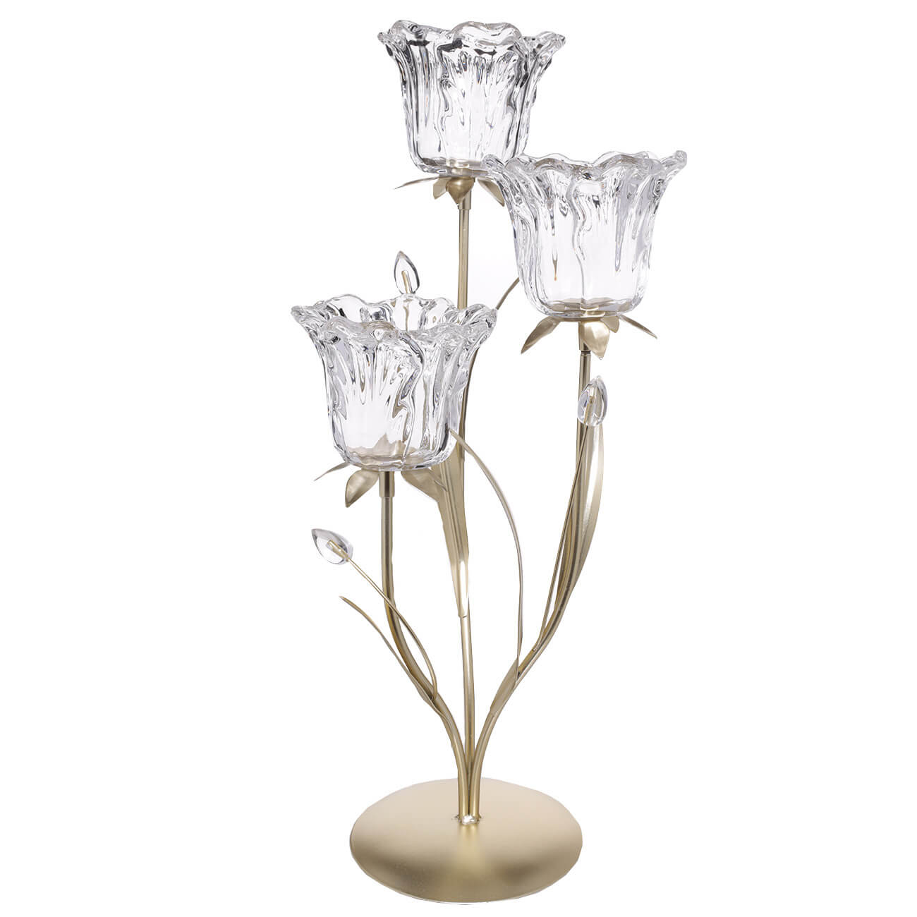 Подсвечник, 45 см, 3 чайные свечи, стекло/металл, золотистый, Цветы, Fantastic flowers подсвечник для 1 свечи баланс металл