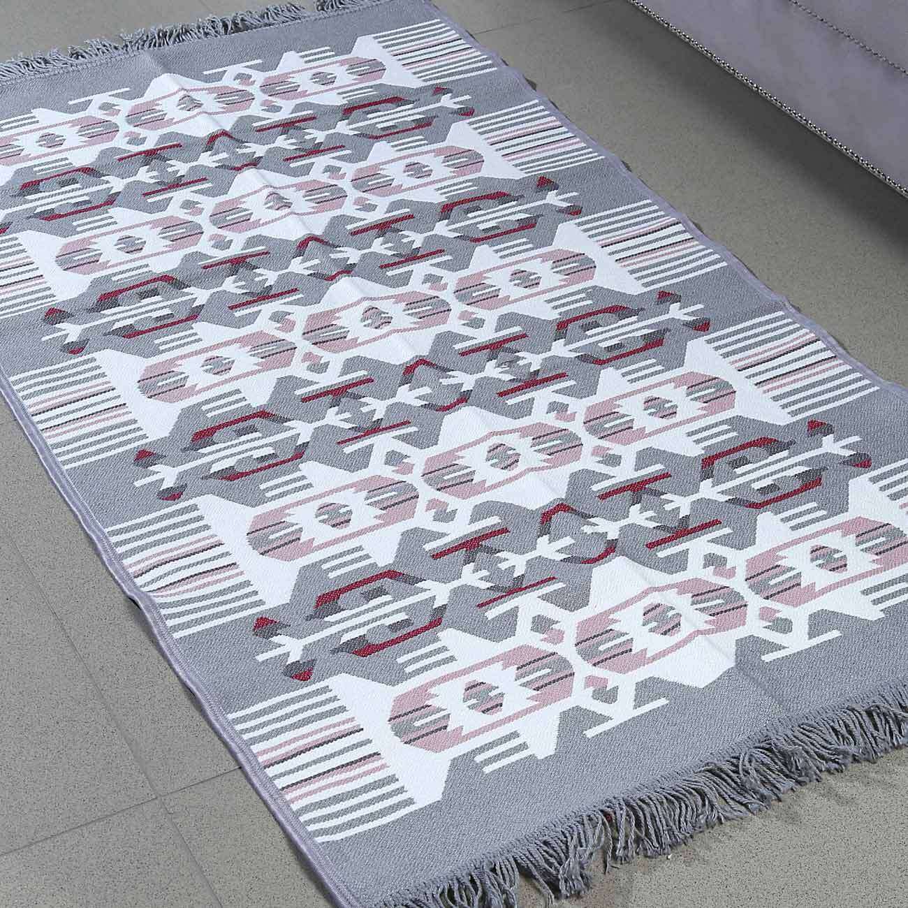 Коврик, 80х150 см, двусторонний, с бахромой, акрил, бело-серый, Узор, Carpet коврик для мыши nobrand флаг владимир