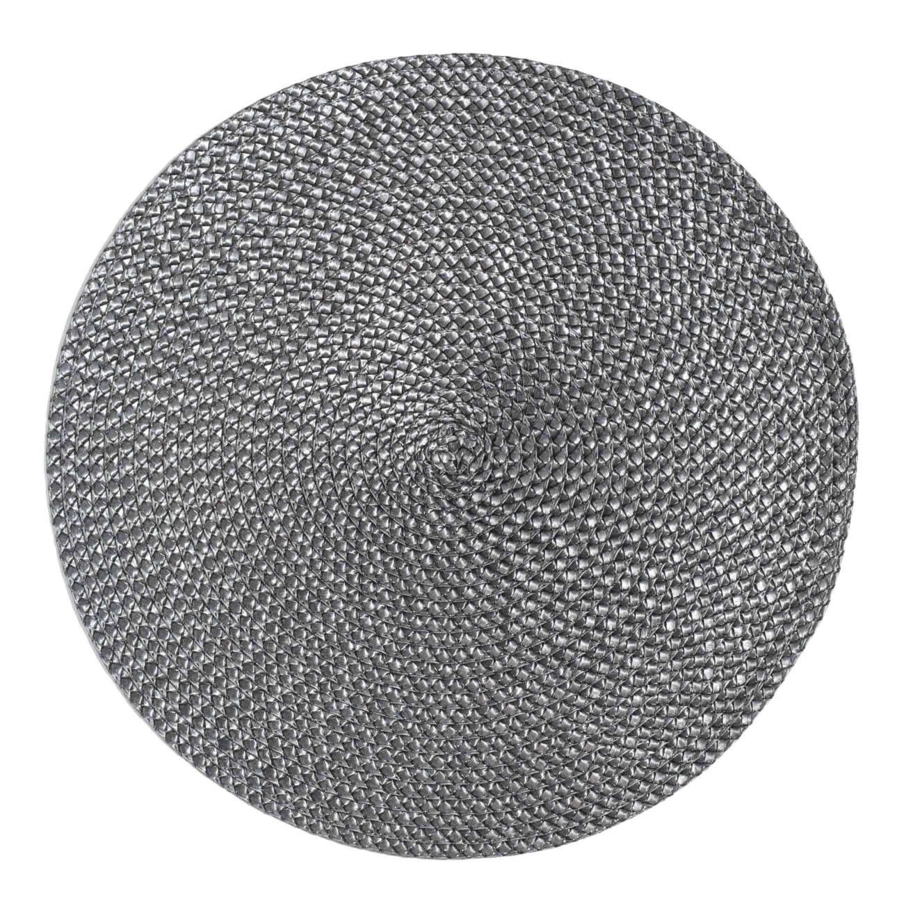 Салфетка под приборы, 38 см, полипропилен/ПЭТ, круглая, темно-серая, Circle braid - фото 1