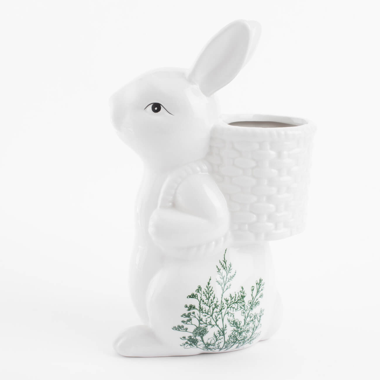 Ваза для цветов, 22 см, декоративная, керамика, бело-зеленая, Кролик с корзиной, Easter blooming
