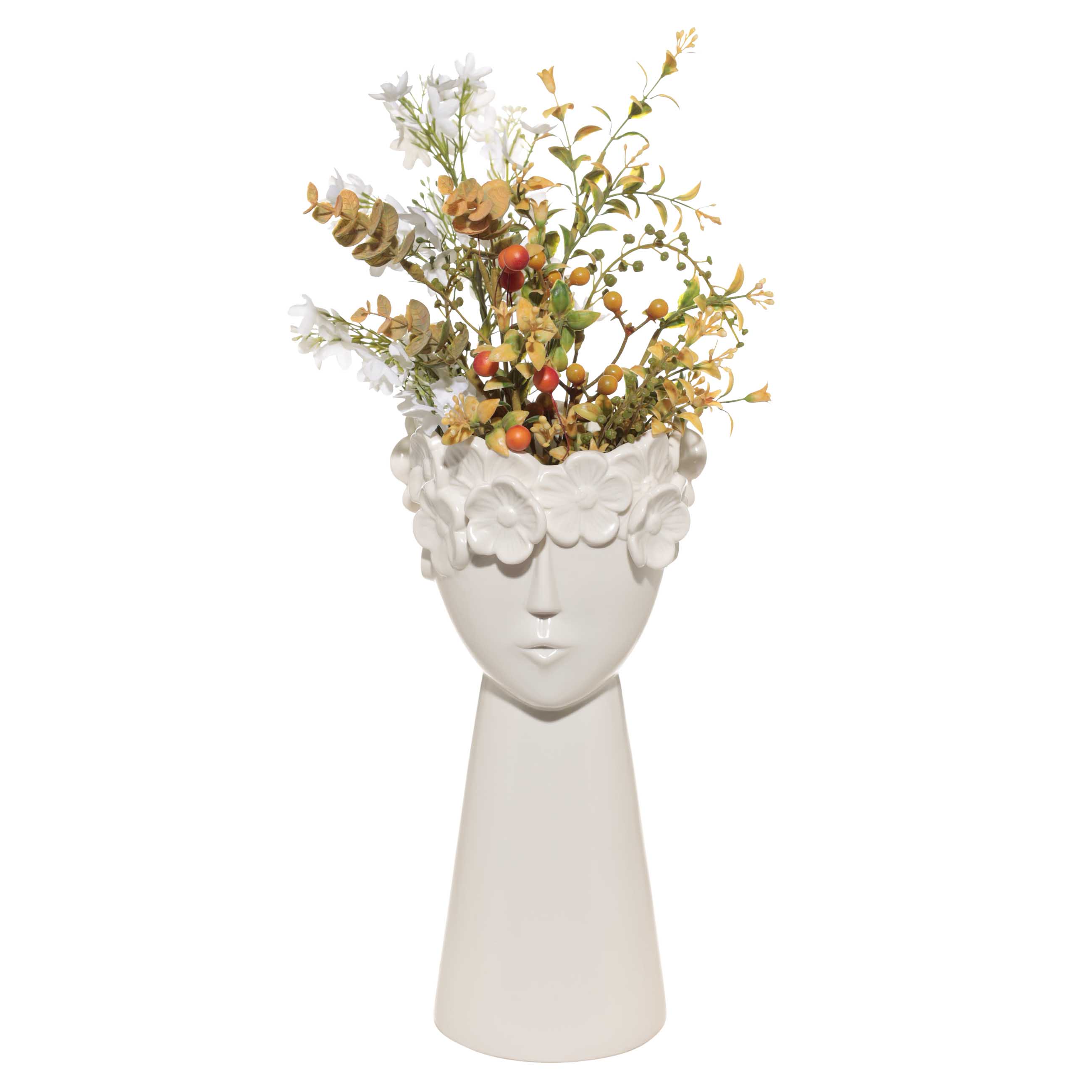 Ваза для цветов, 30 см, декоративная, керамика, молочная, Лицо в цветах, Face flowers изображение № 6