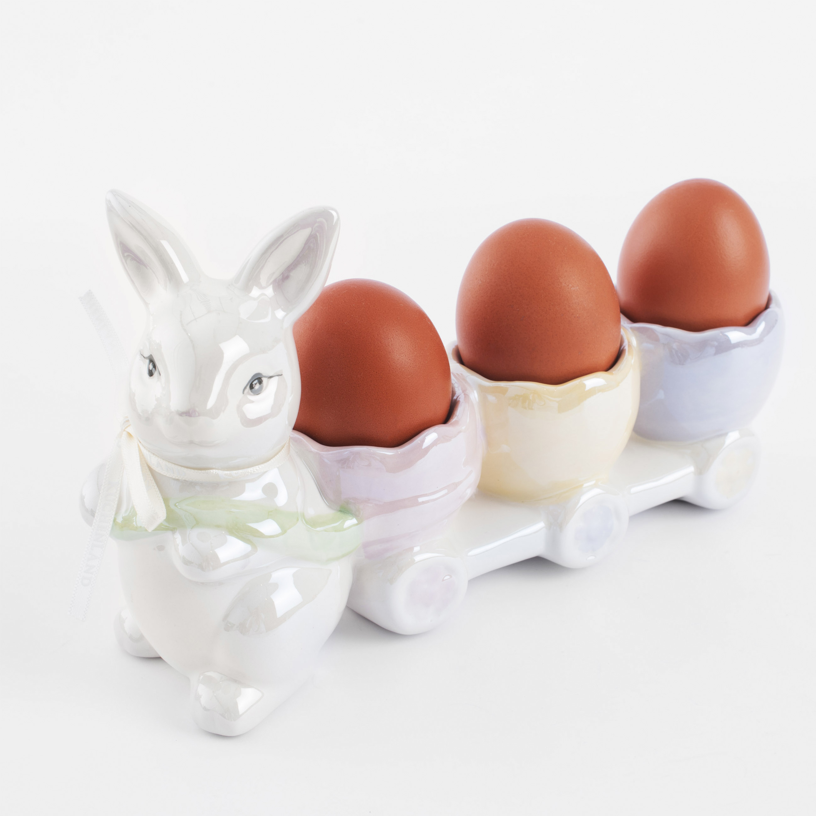 Подставка для яйца, 22х13 см, 3 отд, керамика, перламутр, Кролик с тележкой, Easter изображение № 6
