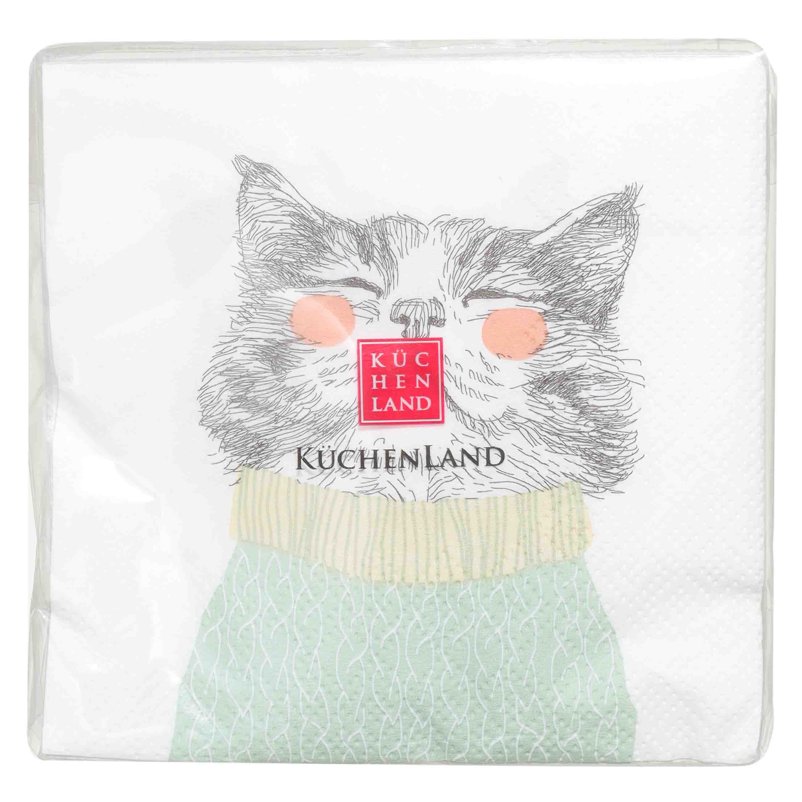 Салфетки бумажные, 21х21 см, 20 шт, квадратные, белые, Кот в свитере, Cat изображение № 2