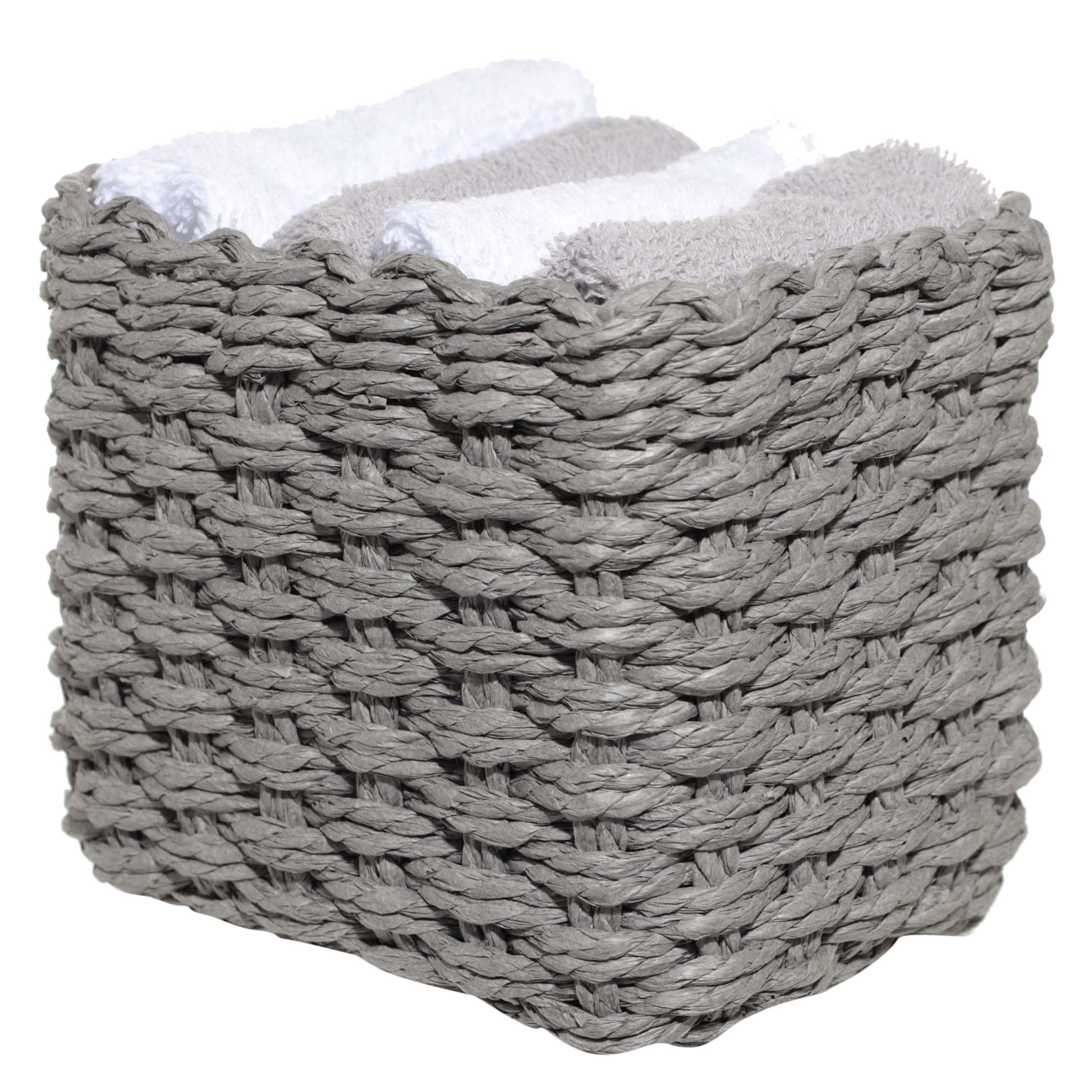 Полотенце, 30х30 см, 4 шт, в корзине, хлопок/целлюлоза, серое/белое, Basket towel изображение № 2