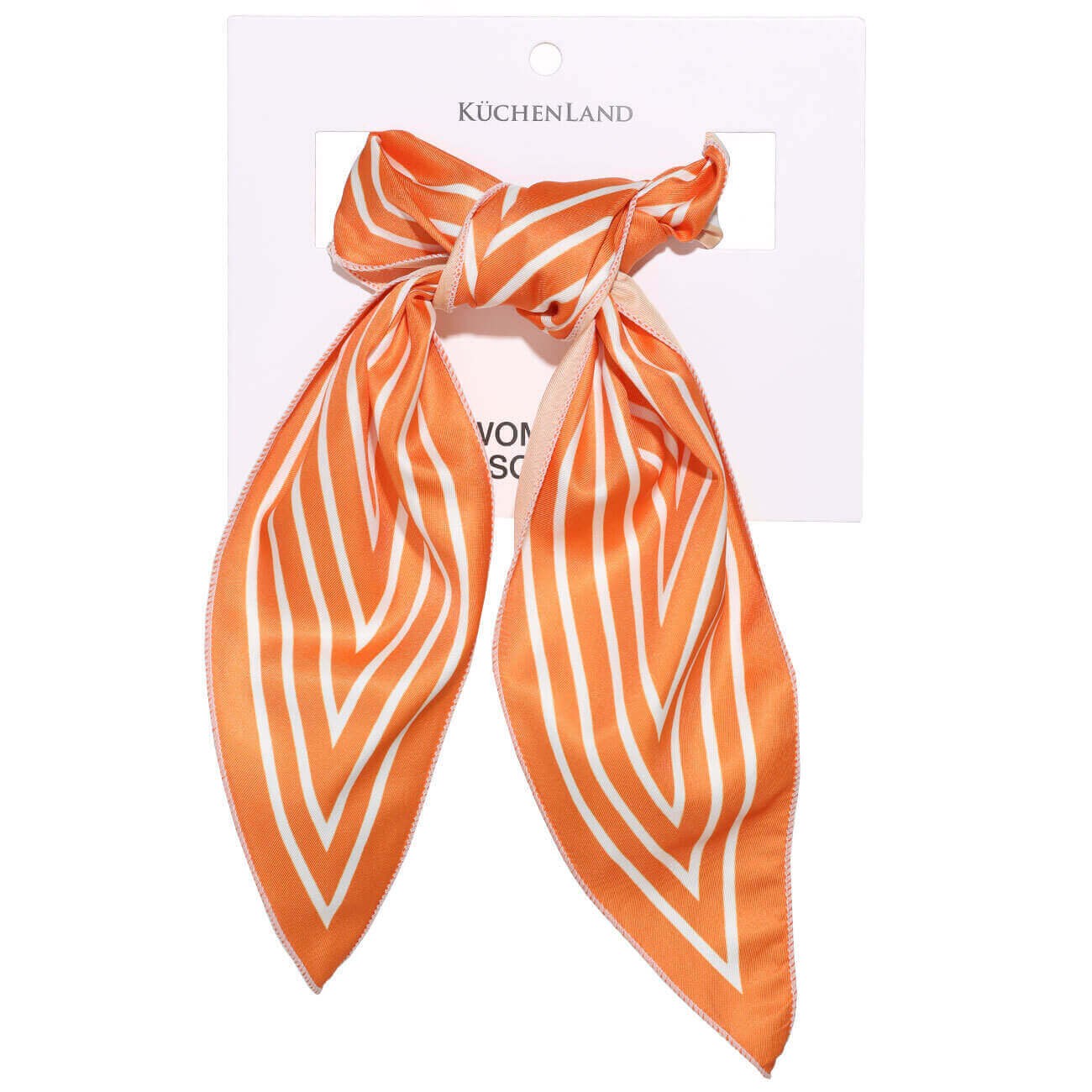 Платок женский, 86х32 см, полиэстер, оранжевый, Белые полоски, Kerchief - фото 1