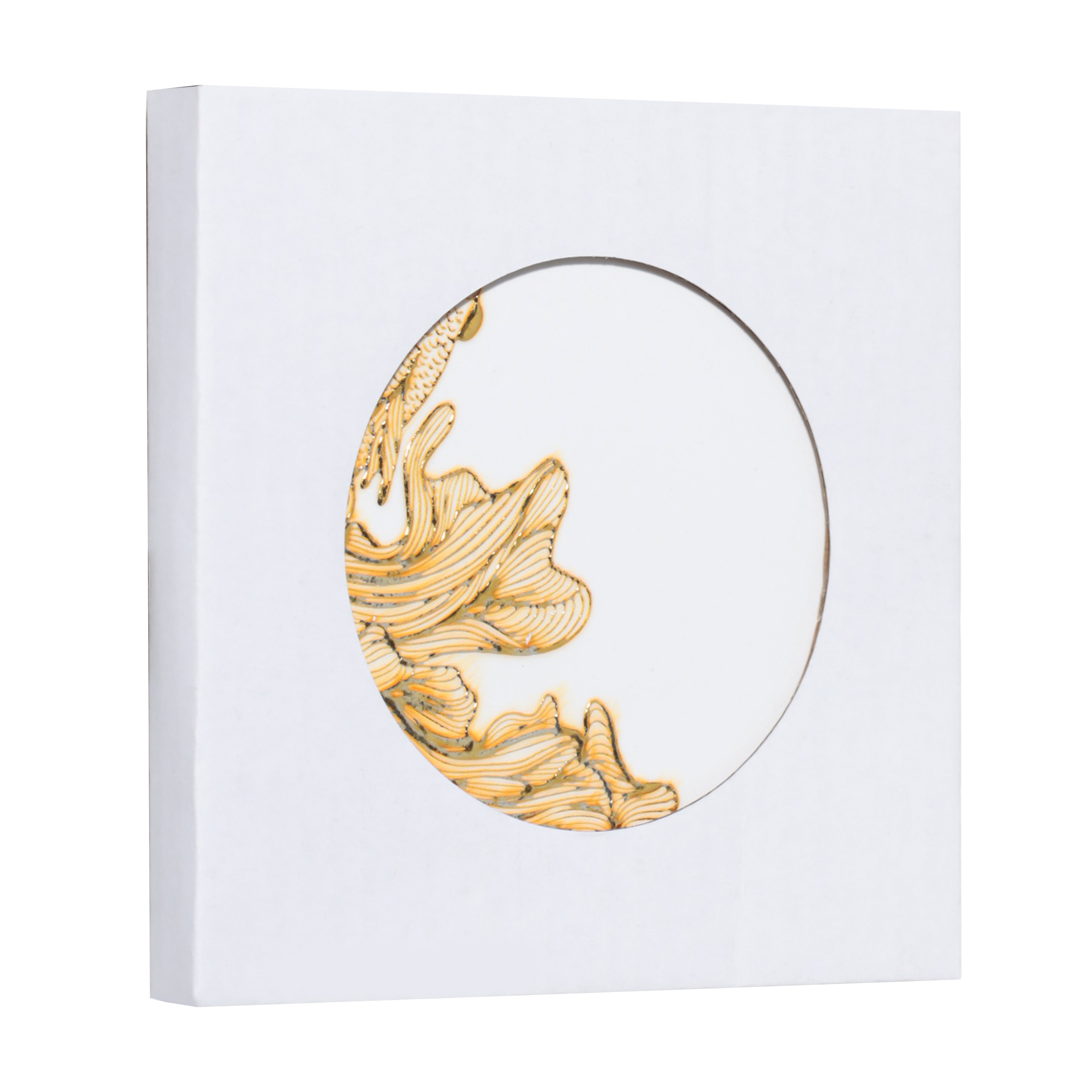 Подставка под кружку, 11 см, керамика/пробка, круглая, бело-золотистая, Рыбка, Goldfish изображение № 3