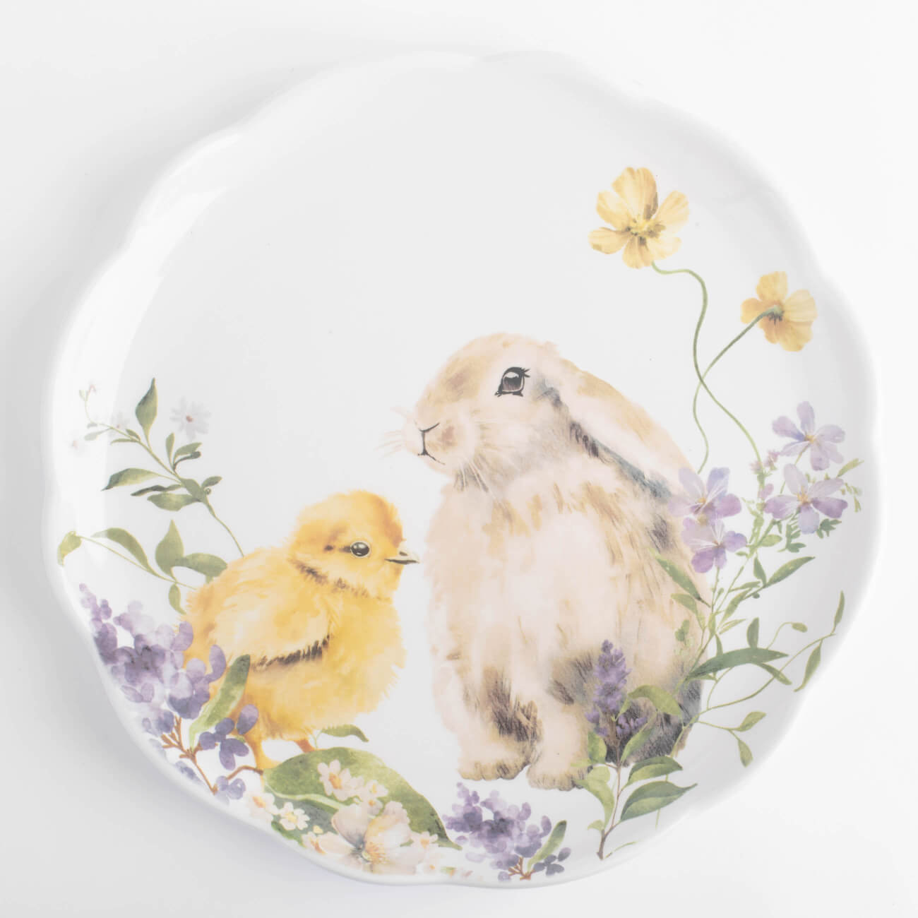 Тарелка закусочная, 24 см, керамика, белая, Кролик и цыпленок в цветах, Easter - фото 1