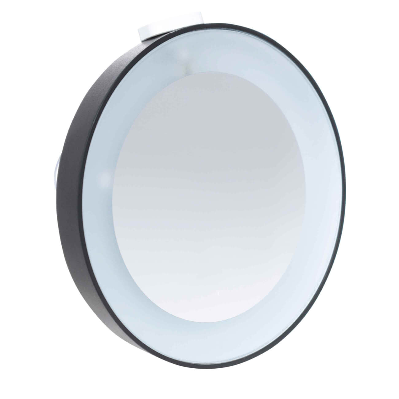Зеркало подвесное, 10 см, увеличительное, с подсветкой, на присоске, пластик, черное, Mirror полка для ванной пластик в помещении на присоске 9 8х5 2 см прозрачная tc0030a
