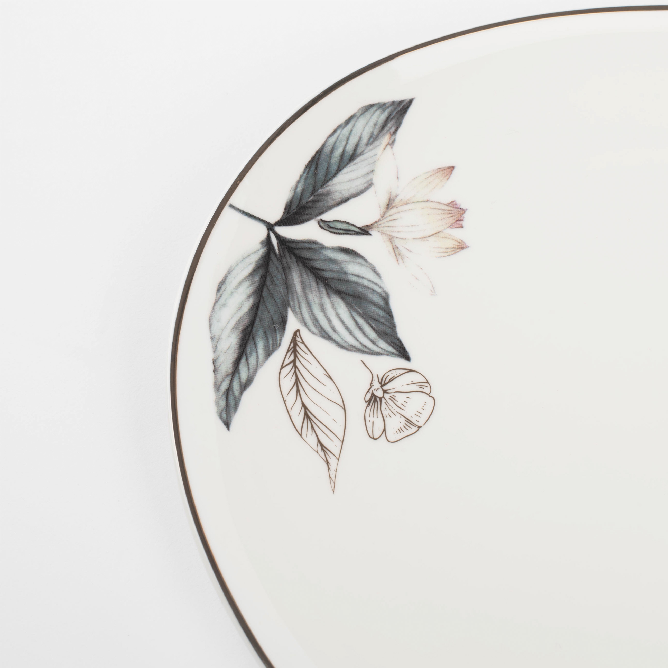 Тарелка закусочная, 21 см, фарфор N, белая, с золотистым кантом, Цветок и листья, Noir изображение № 4