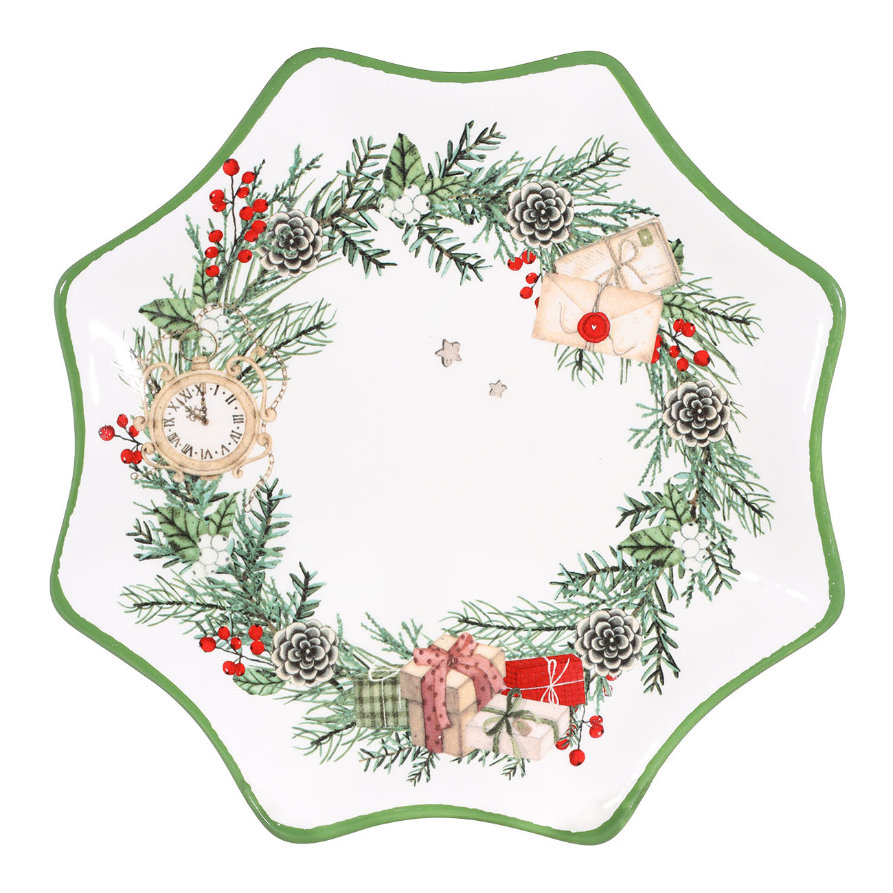 Блюдо, 20 см, керамика, Звезда, Венок с подарками, Christmas green - фото 1