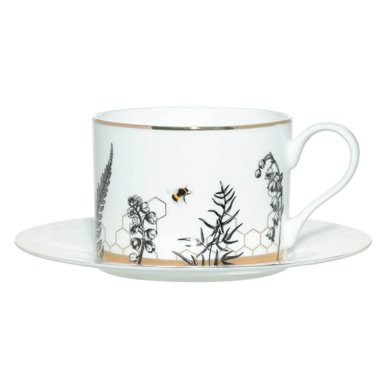 Пара чайная, 1 перс, 2 пр, 350 мл, фарфор F, бело-золотистая, Пчелы и соты, Honey ложка чайная be happy flora алина