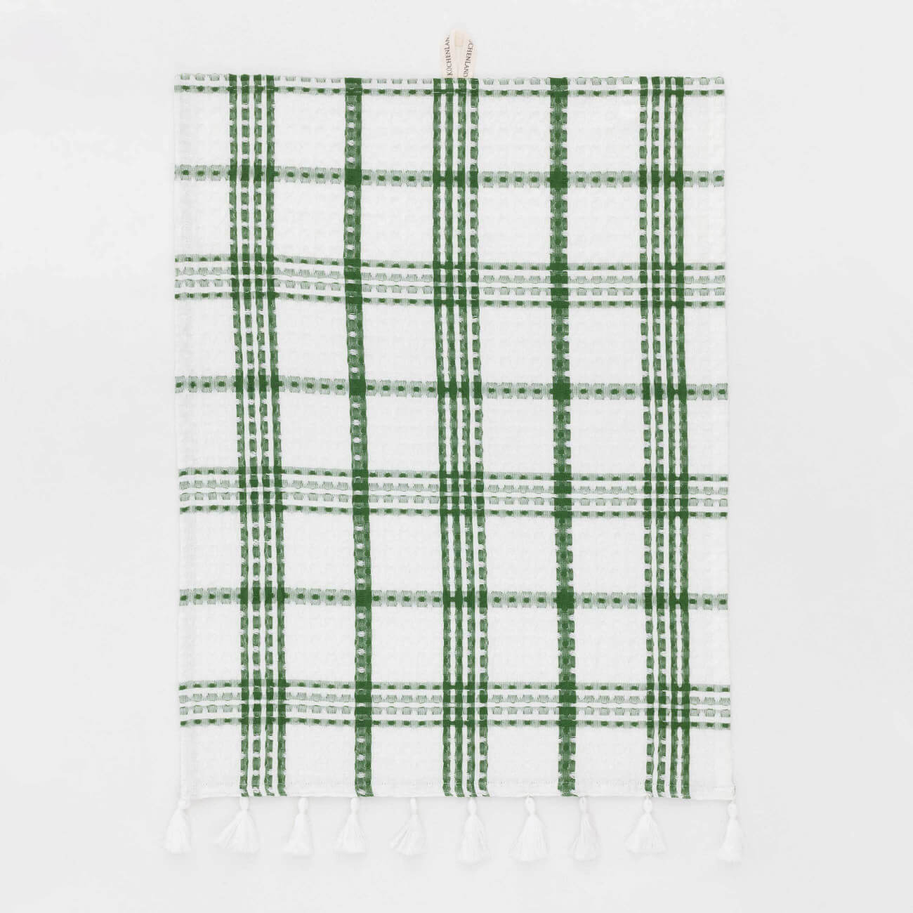 Полотенце кухонное, 40х60 см, с кисточками, хлопок, белое, Зеленая клетка, Cage pattern полотенце вечер бриз р 40х70