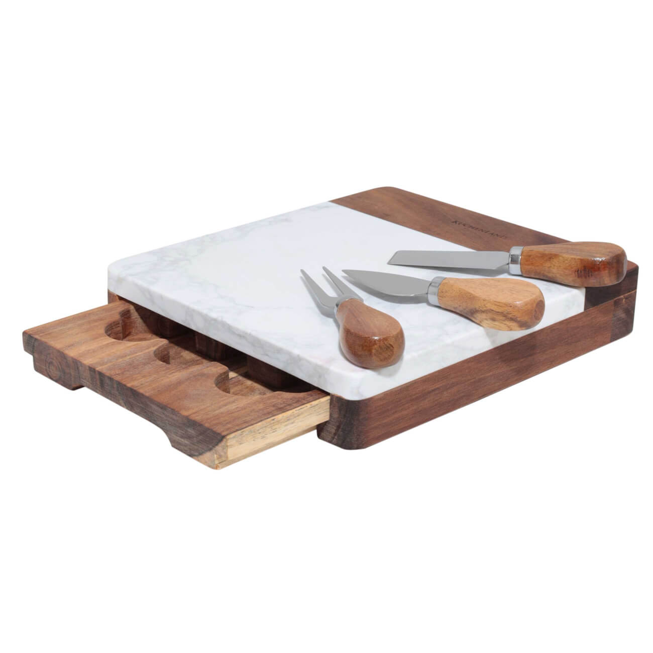 Набор для сыра, 4 пр, доска-ящик для хранения, мрамор/дерево, Marble wyatt доска и нож для подачи сыра