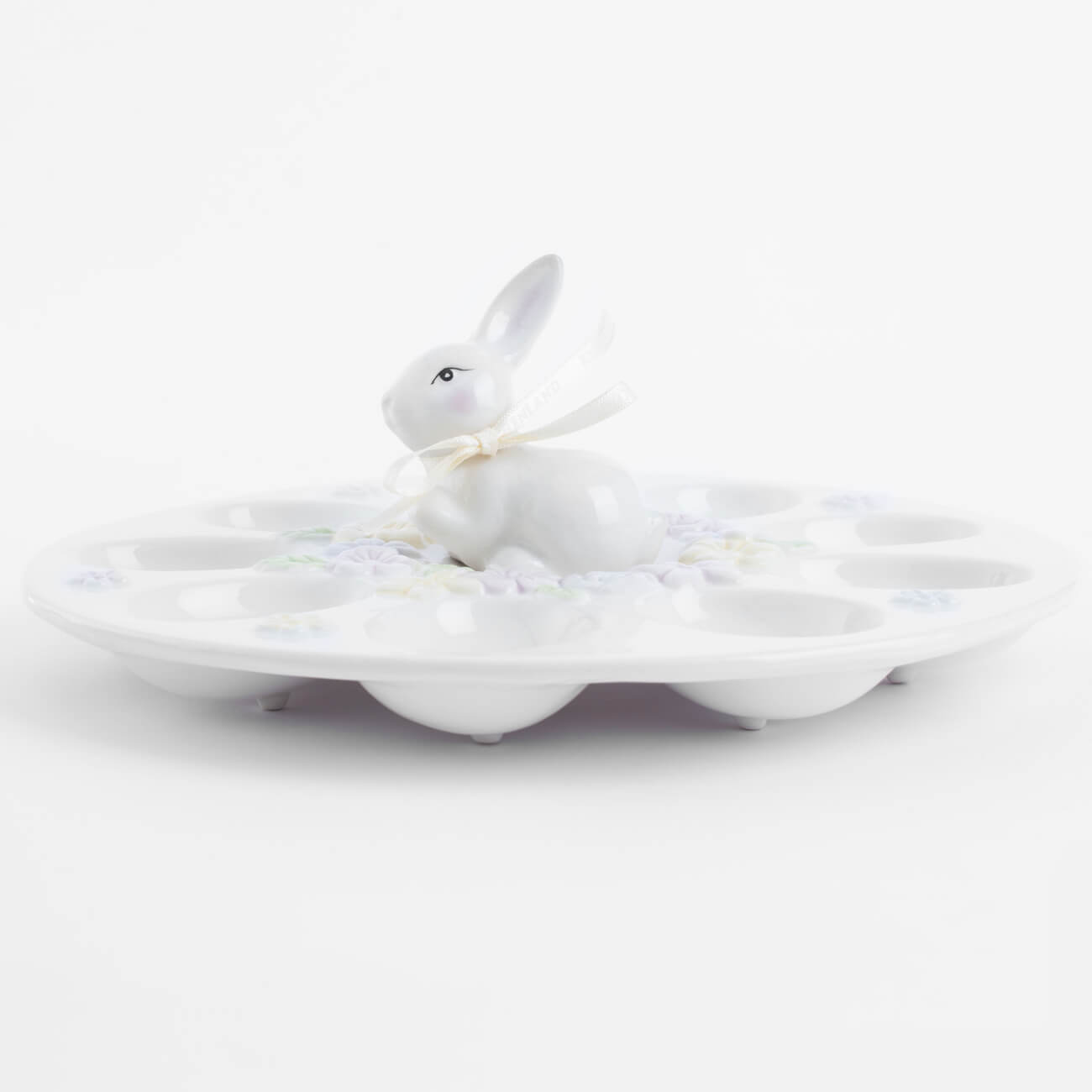 блюдо пасхальное 14х10 см 5 отд керамика перламутр кролик в ах easter Блюдо пасхальное, 23 см, 9 отд, керамика, белое, Кролик в цветах, Easter