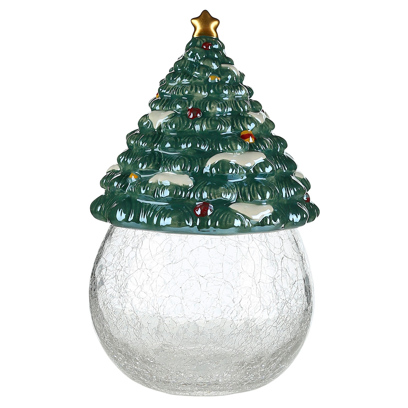 Конфетница, 25,5 см, керамика/стекло, зеленая, Елка со звездой, Christmas glaze - фото 1