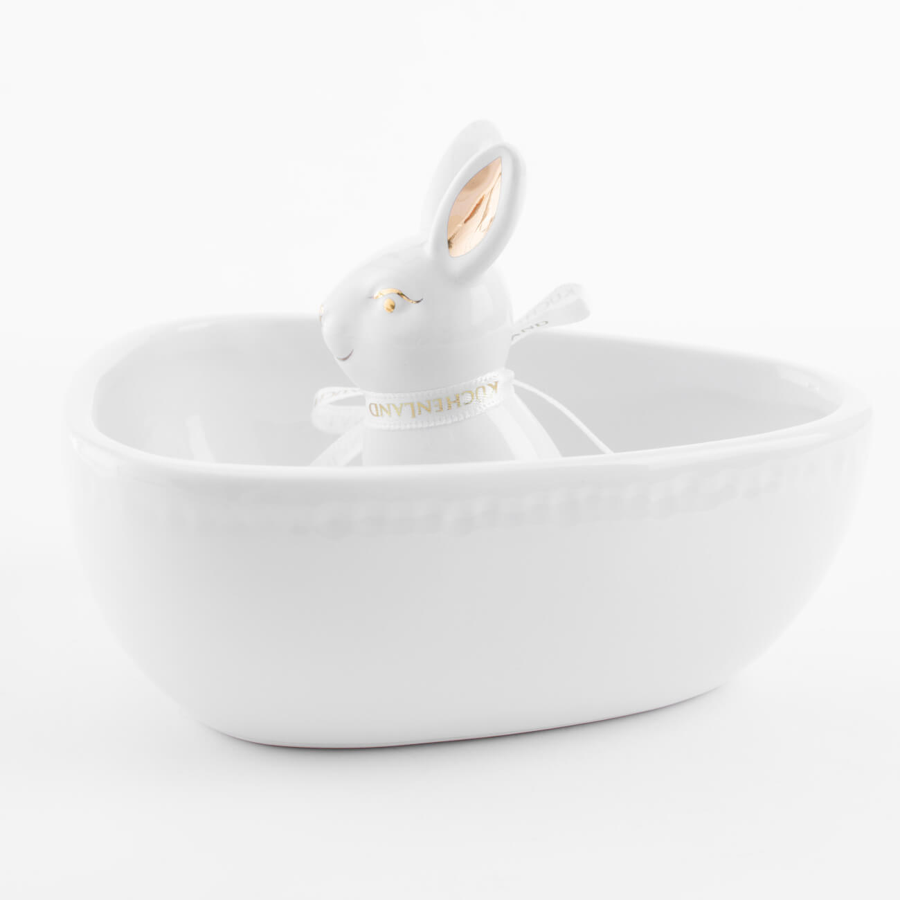 Конфетница, 13х13 см, керамика, бело-золотистая, Кролик внутри, Easter gold конфетница 14×14 см хохлома