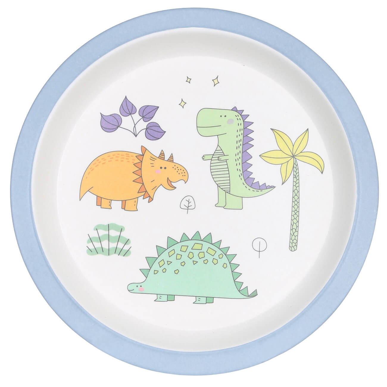 Тарелка закусочная, детская, 21 см, бамбук, голубая, Динозавр, Dino тарелка обеденная детская 18 см 3 отд бамбук квадратная желто голубая динозавр dino