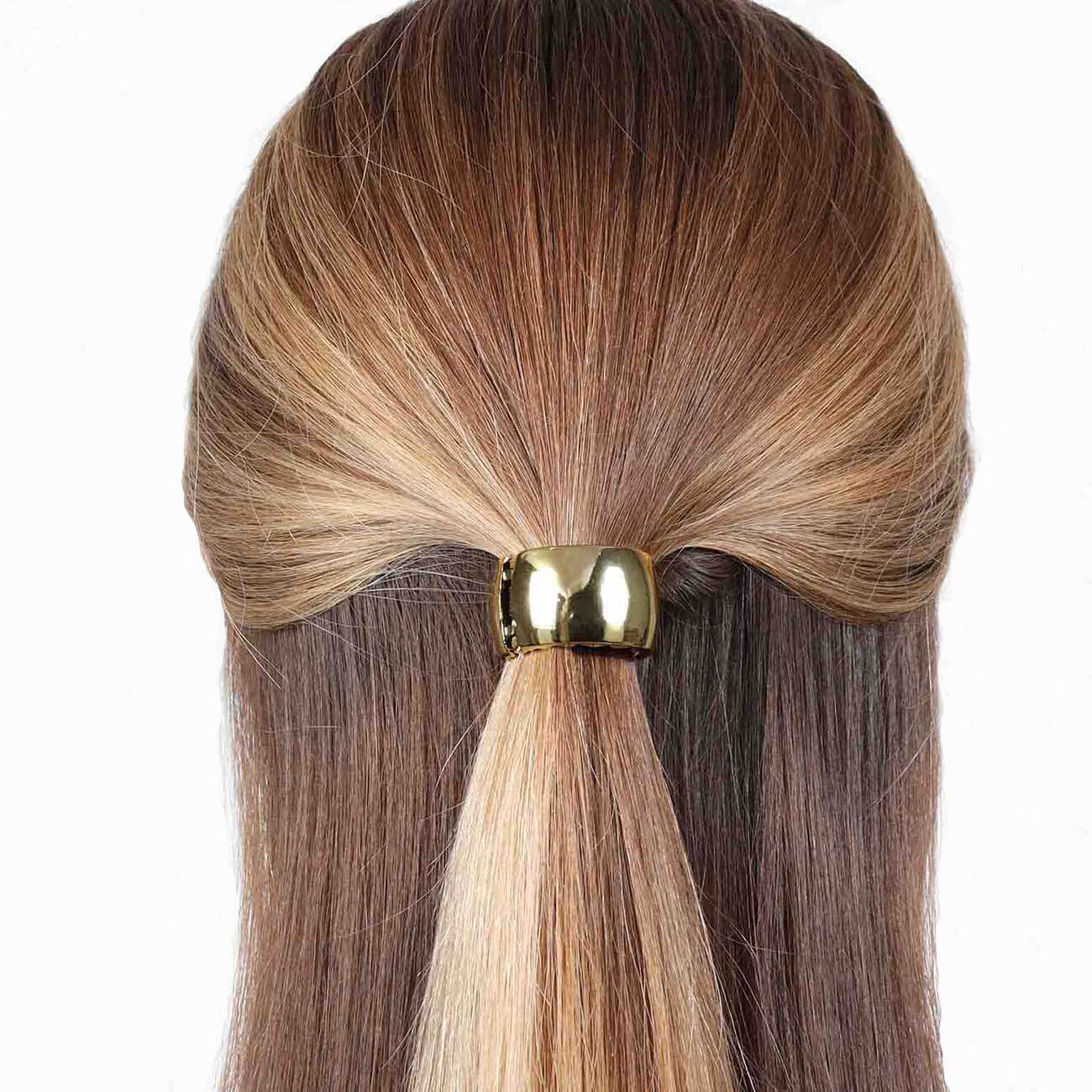 Резинка для волос, 5 см, с кольцом-зажимом, пластик, золотистая, Кольцо, Hairstyle резинка для волос вива шарики микс