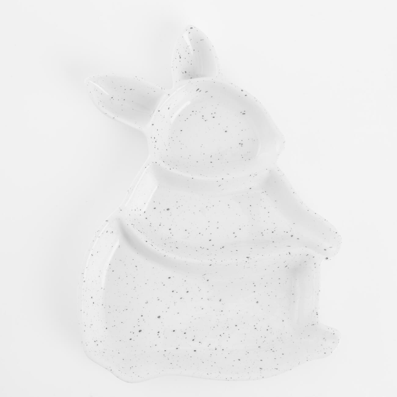 Менажница, 26х19 см, 3 отд, керамика, молочная, в крапинку, Кролик, Natural Easter конфетница 18x14 см с ручкой керамика молочная кролики в корзине natural easter