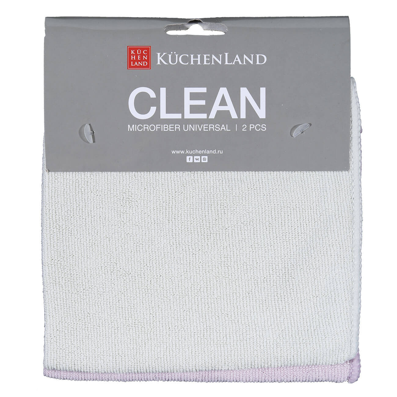 Тряпка универсальная, 30x30 см, 2 шт, микрофибра, серая/лиловая, Clean перчатка для уборки 2 шт силиконовая серая clean
