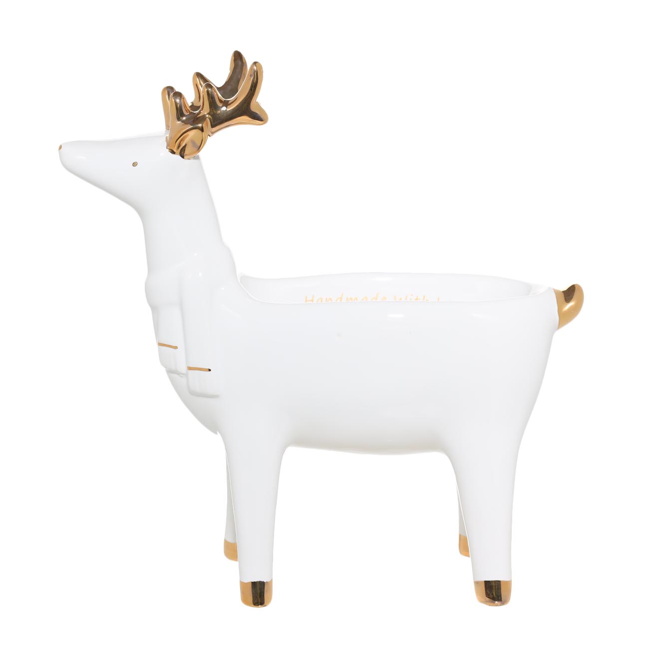 Конфетница, 19 см, керамика, бело-золотая, Олень в шарфе, Winter deer - фото 1