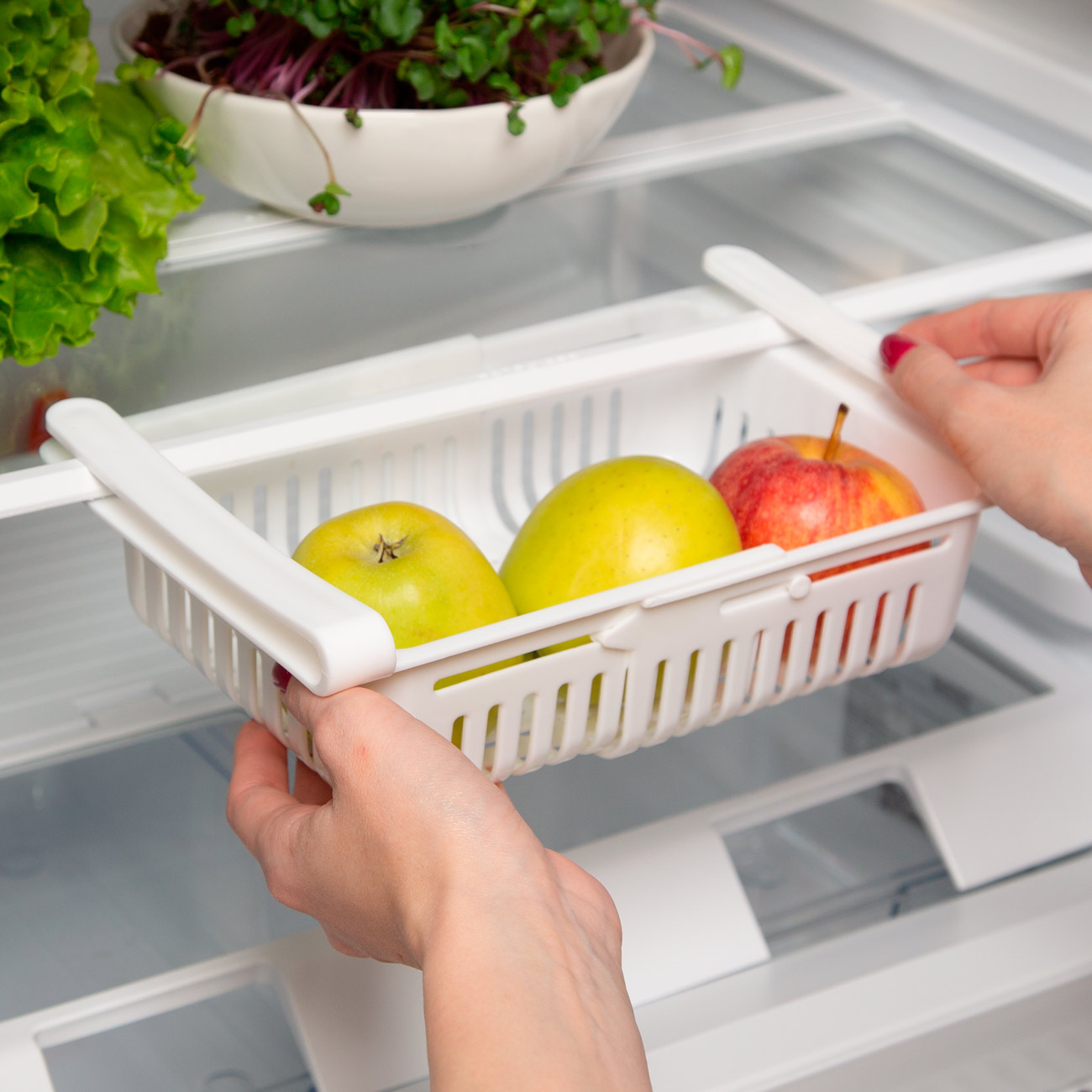 Полка-органайзер для холодильника, 20х16 см, подвесная, раздвижная, пластик, белая, Compact изображение № 5