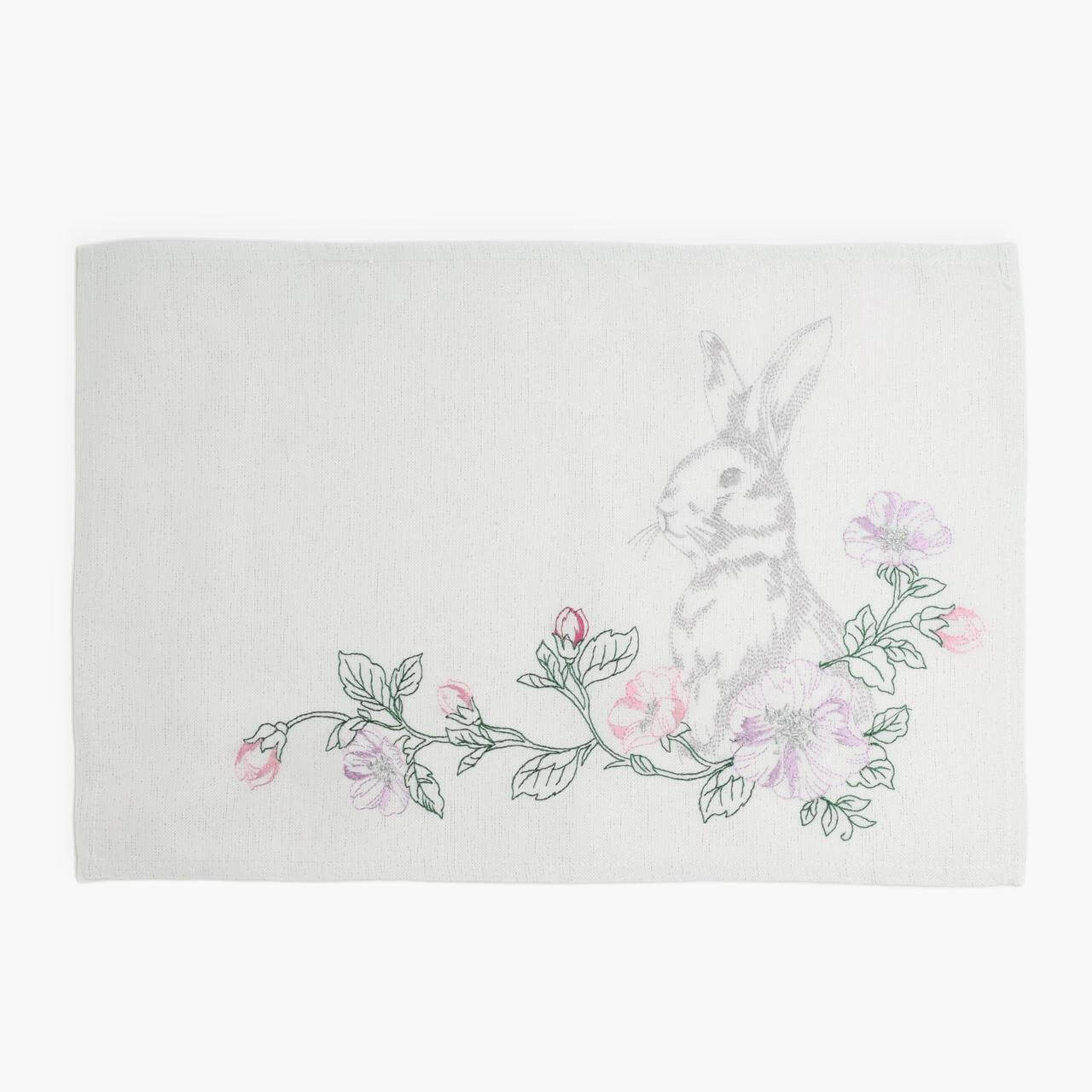 Салфетка под приборы, 30x45 см, полиэстер, прямоугольная, белая, Кролик в цветах, Pure Easter салфетка микрофибра ladina