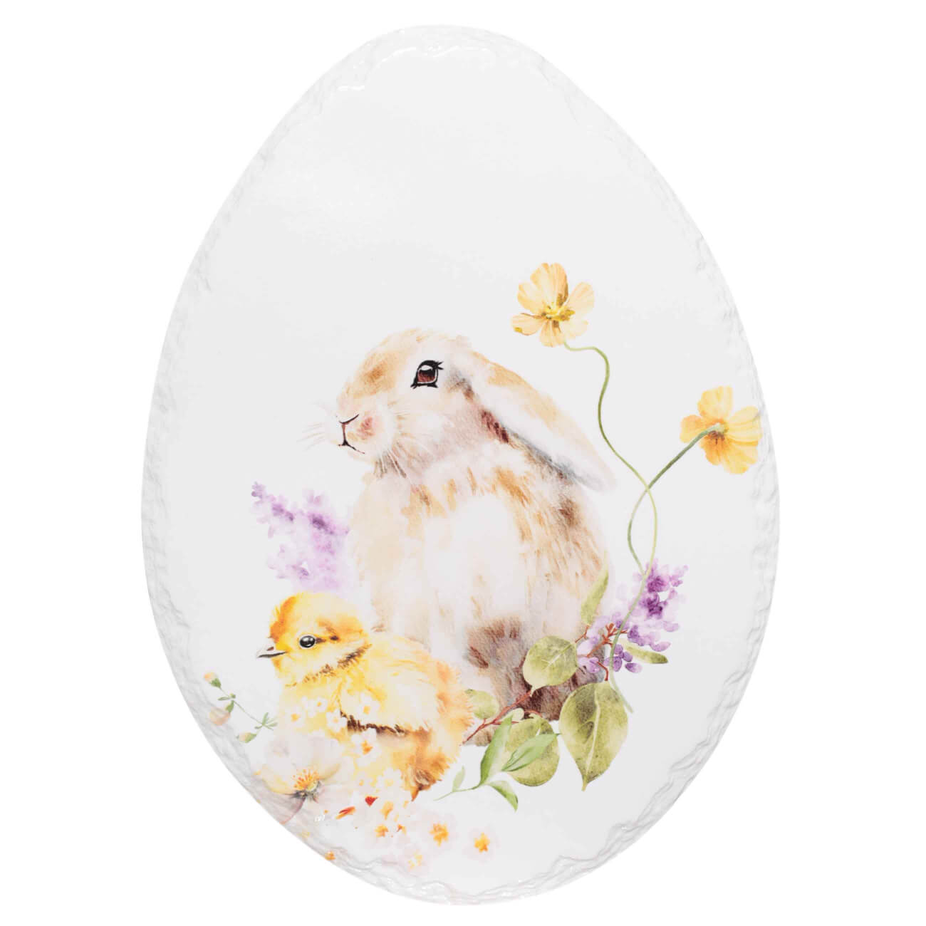 Подставка под горячее, 27x20 см, керамика/пробка, белая, Яйцо, Кролик и цыпленок, Easter