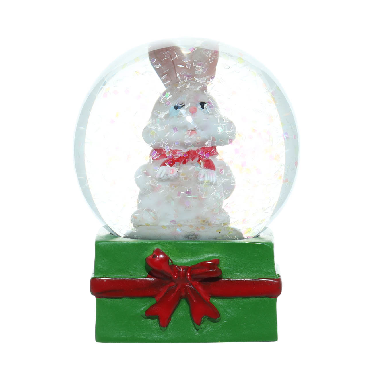 Снежный шар, 6 см, полирезин/стекло, Кролик в зеленом подарке, Rabbit