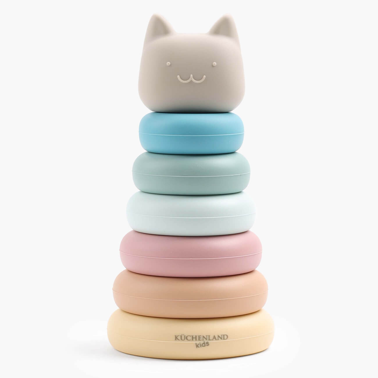 Игрушка развивающая, 16 см, 7 пр, силикон, цветная, Пирамидка кот, Kiddy развивающая игрушка грелка мишка крошка с вишнёвыми косточками