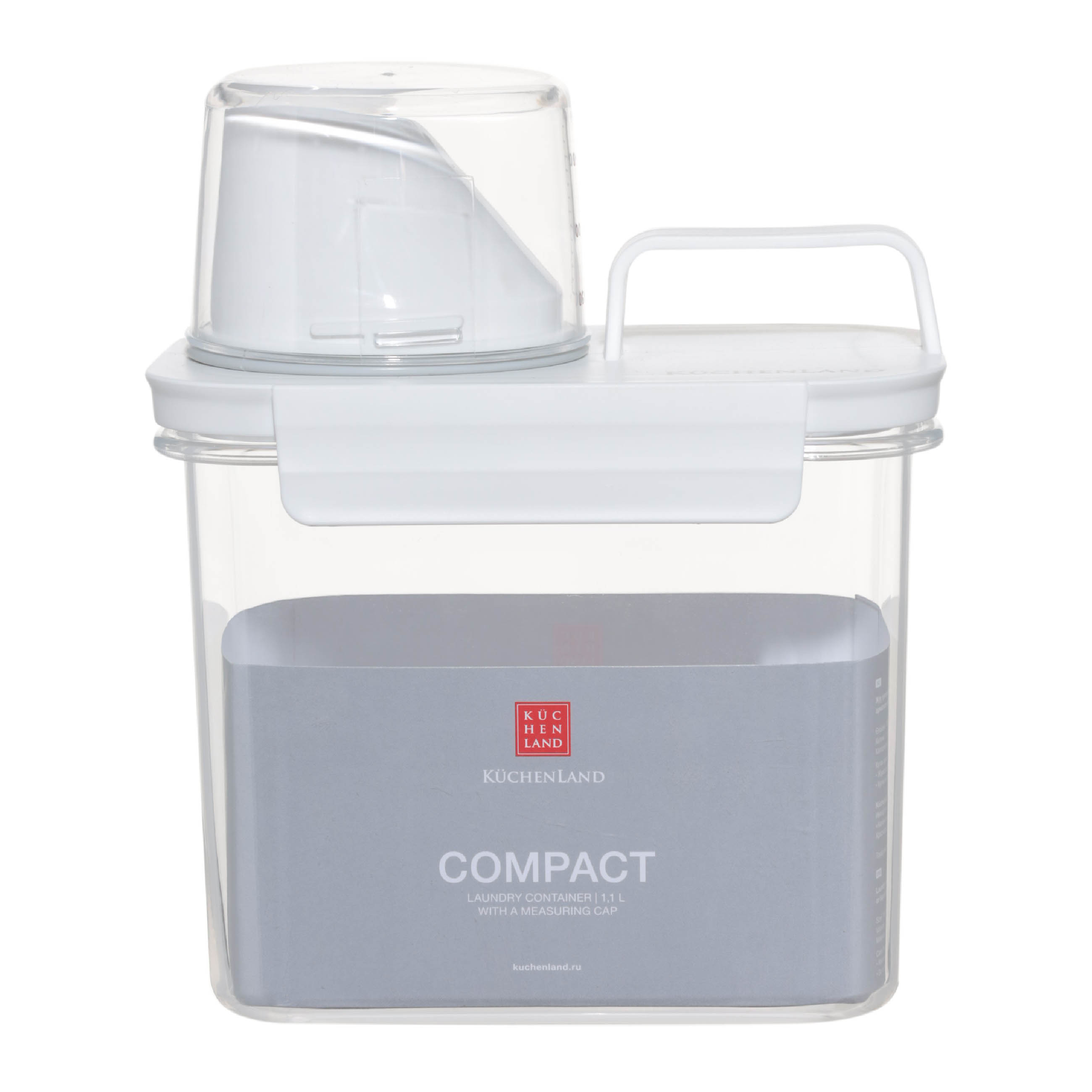 Контейнер для стирального порошка или геля, 1,1 л, с мерником, пластик, белый, Compact изображение № 4