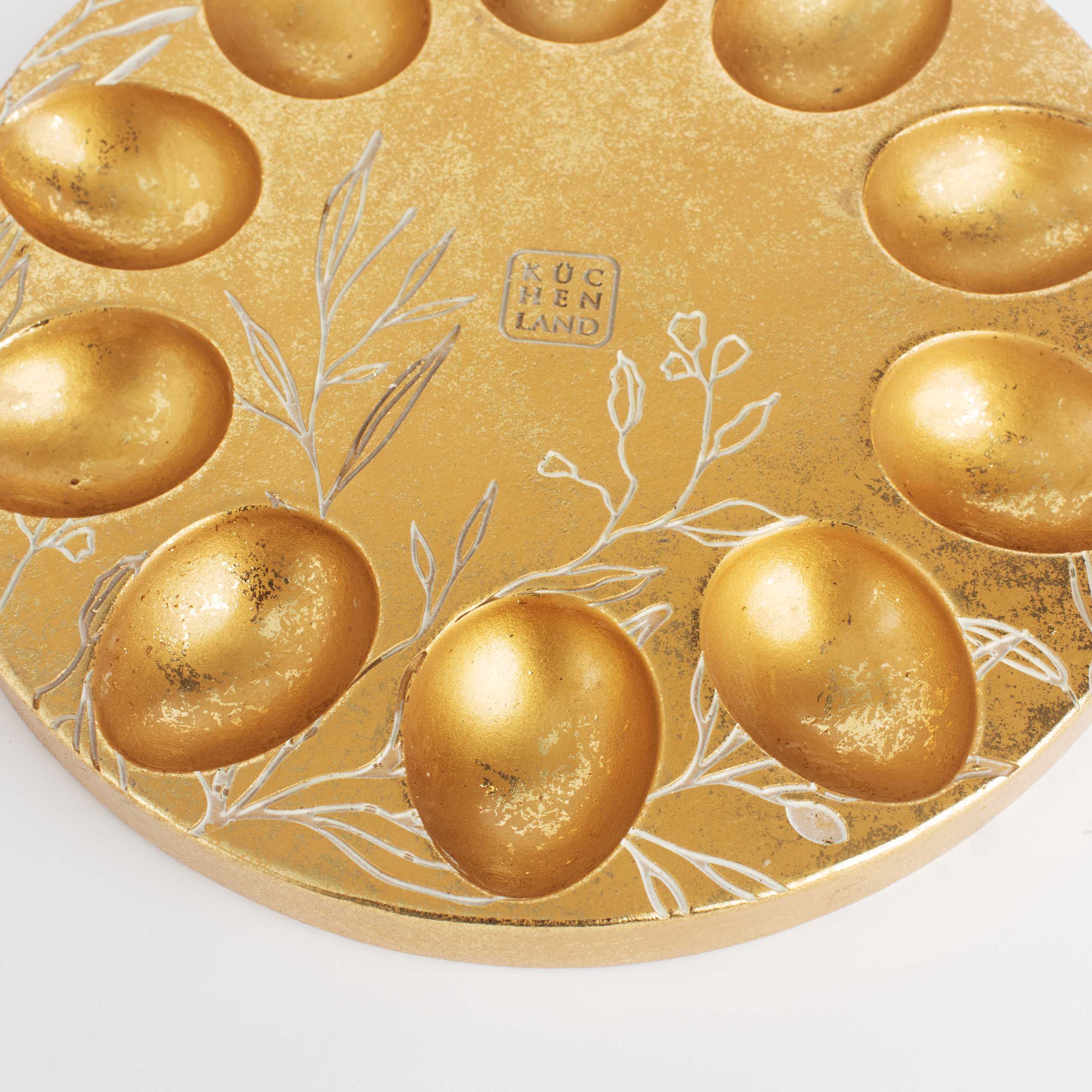 Блюдо пасхальное, 23 см, 10 отд, полирезин, золотистое, Узор, Easter gold изображение № 3